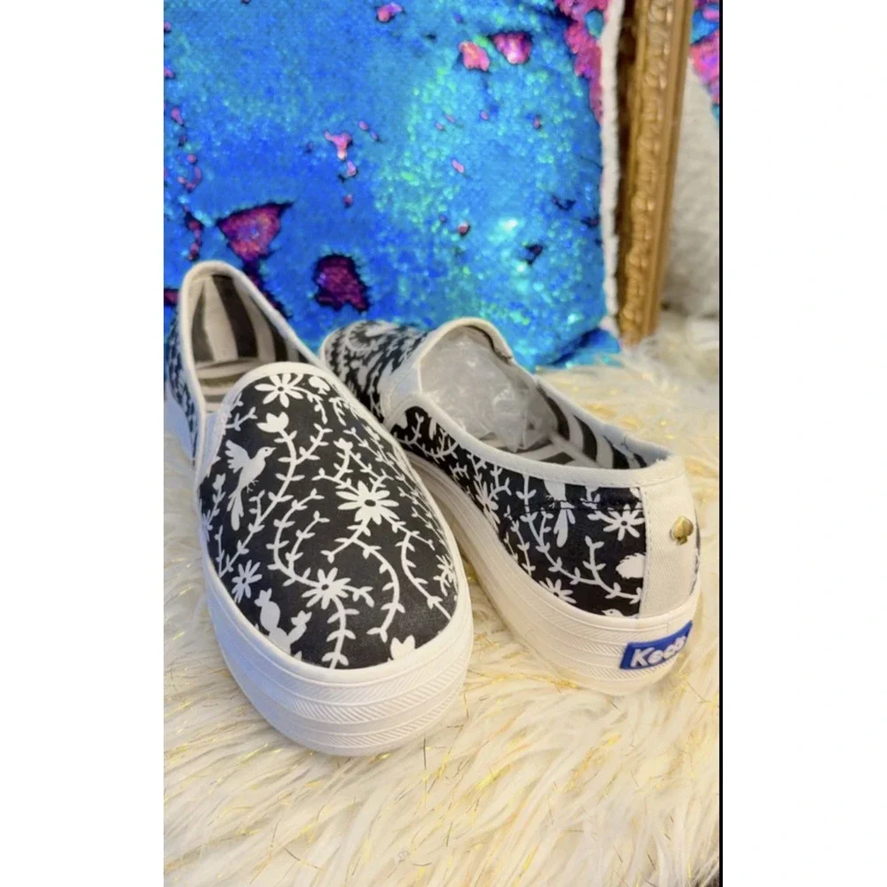 RARE Keds x Kate Spade Pheasant Floral Slip On Black White Womens Size 6